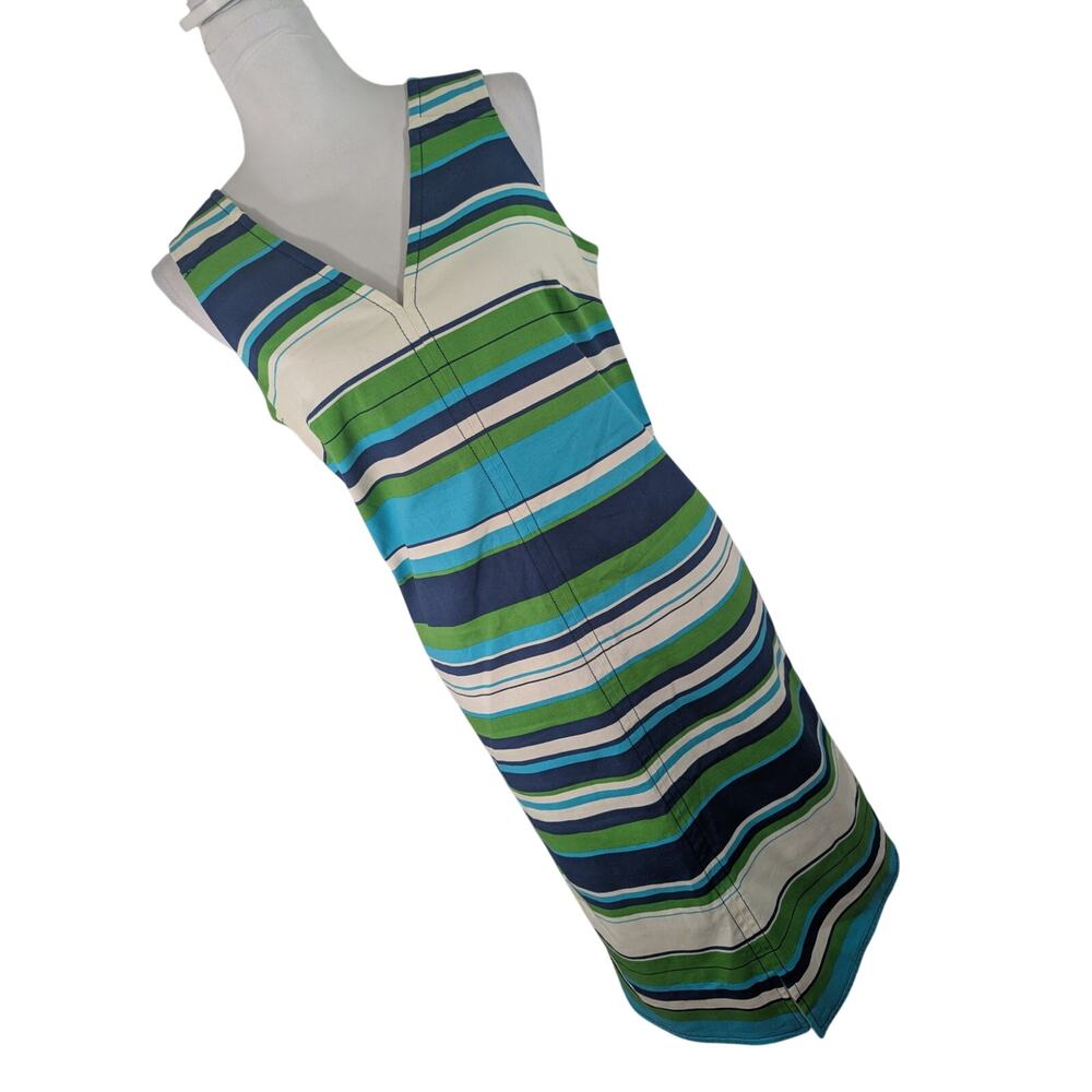 TALBOTS! FAB BLUE, WHITE, GREEN STRIPED COTTON SPANDEX STRETCH DRESS! SZ 10